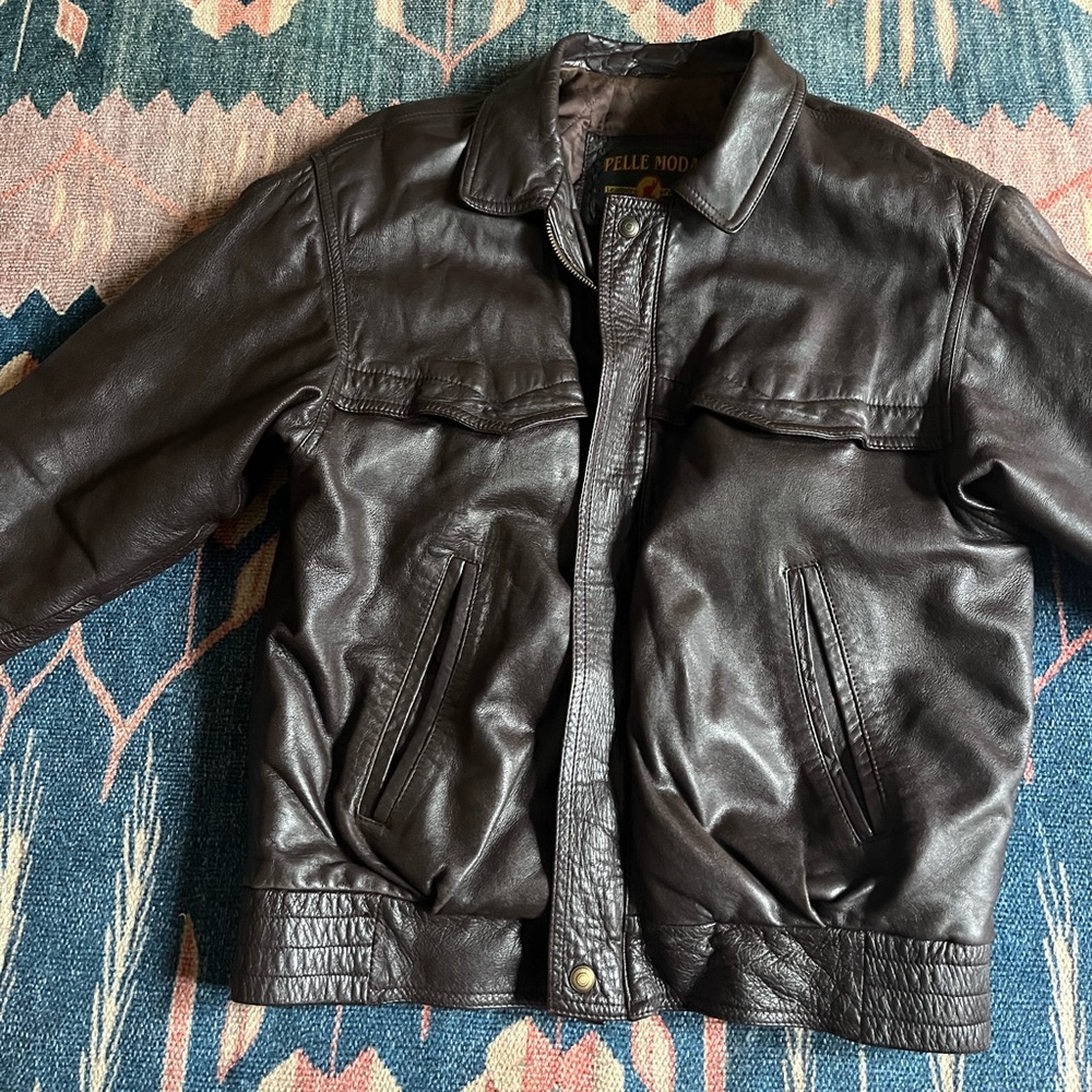Warm brown bomber leather jacket